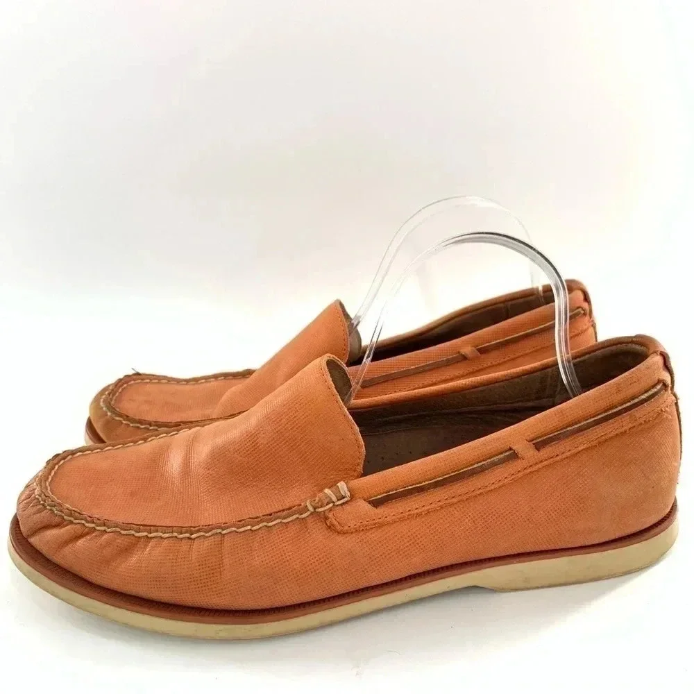Polo mens flats size 11 Blackley orange leather 90s vintage preppy boat shoes